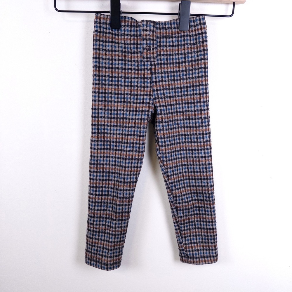 Zara Plaid Leggings Kids 2-3 Years Blue Brown Check Pattern Elastic Waist‎ Pants